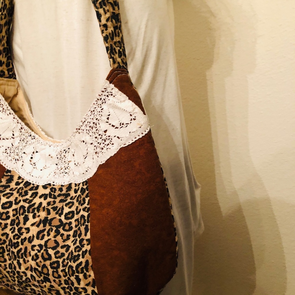 LEOPARD PRINT PURSE SHOULDER BAG TOTE   CREAM LACE - Picture 6 of 15